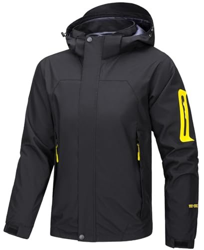 PADOLA Regenjacke Herren Wasserdicht Atmungsaktiv Farbblock Softshelljacke Outdoor Windbreaker Leichte Wanderjacke Herbst Übergangsjacke Funktionsjacke Fahrrad Regenmantel Windjacke (M, 0 Schwarz) von PADOLA