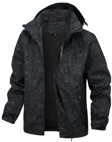 PADOLA Herren Jacke Herren Übergangsjacke Wasserdichte Regenjacke Windbreaker Windjacke Camouflage Softshelljacke Bomberjacke leichte Sommerjacke (6288 Schwarz L) von PADOLA