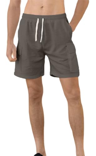 PADOLA Shorts Herren Köper Kurze Hosen Herren Elastische Taille Chino Hose Herren Sommer Bermuda Shorts mit Taschen Leichte Cordhose Strand Sommershorts Sporthose Activewear (Grau, M) von PADOLA