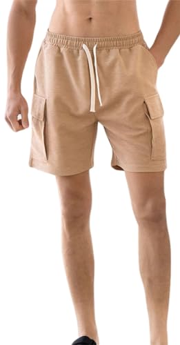 PADOLA Shorts Herren Köper Kurze Hosen Herren Elastische Taille Chino Hose Herren Sommer Bermuda Shorts mit Taschen Leichte Cordhose Strand Sommershorts Sporthose Jogginghose Herren (Khaki, XL) von PADOLA