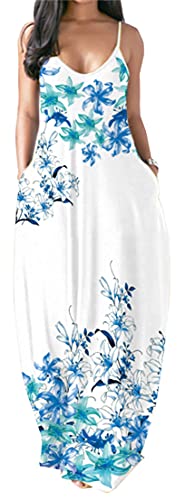 PADOLA Sommerkleid Damen Ärmellose Kleider Damen Sommer Strandkleid mit Taschen Casual Maxikleid Blumenmuster Boho Kleid Spaghettiträger Kleid Vintage Chic Elegant (0 Lilie, XL) von PADOLA