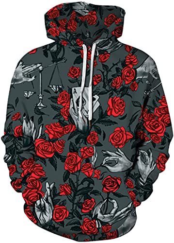 PADOLA Herren 3D Druck Kapuzenpullover Langarm Hoodie mit Taschen Casual Sweatshirt Halloween Weihnachten Streetwear Christmas Xmas Geschenke (05 Rose, L) von PADOLA