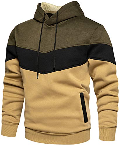 PADOLA Herren Kapuzenpullover Patchwork Pullover Camouflage Hoodie Y2K Langarm Farbblock Sweatshirt Winter Warm Strickjacke Basic Winterjacke Kordelzug Sweatjacke Geschenke (Armeegrün, M) von PADOLA