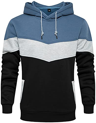 PADOLA Herren Kapuzenpullover Patchwork Pullover Camouflage Hoodie Y2K Langarm Farbblock Sweatshirt Winter Warm Strickjacke Basic Winterjacke Kordelzug Sweatjacke Geschenke (Blau, M) von PADOLA