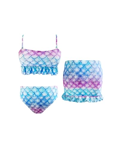 PAEHUIMT Badeanzug Mädchen, Schwimmshirt Kinder 4-12 Jahr，Bikini 3Pcs, Badebekleidung，Verstellbare Schultergurte Bademode (4-5 Jahre, Rosa&blau) von PAEHUIMT