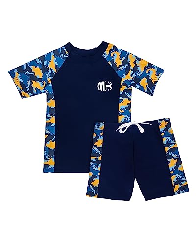 PAEHUIMT Badeshorts Jungen, Badeshirt UV Kinder, 2 Stück Set, Dinosaurier-Schwimmshirt (10-11 Years) von PAEHUIMT