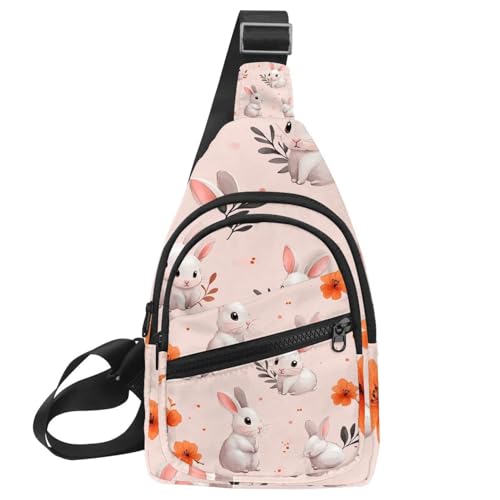 PAFEFO Bunny Rabbit Cartoons Orange Flower (2) Crossbody Bag mit verstellbarem Schultergurt, Schultertasche für Damen und Herren, Sling Rucksack für Reisen, Radfahren, Arbeit, Sport, Mehrfarbig 19, von PAFEFO