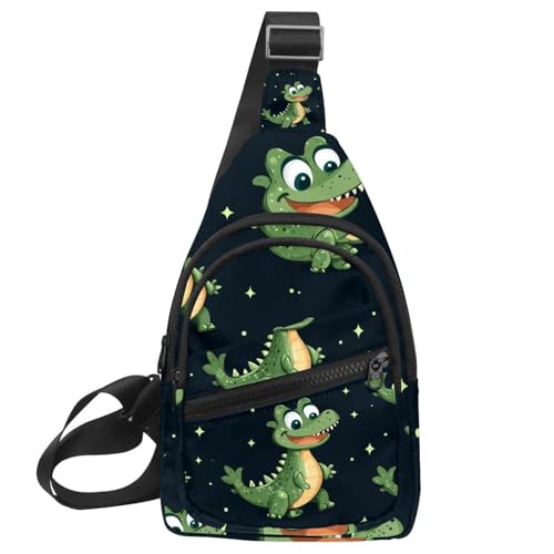 PAFEFO Niedlicher Cartoon-Krokodil (2) Brust-Tagesrucksack, Crossbody-Rucksack für Damen und Herren, Mehrfarbig 06, 11.8x7x1.5in/30x18x4cm von PAFEFO