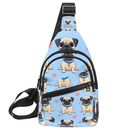Sling Rucksack für Herren, niedlicher sitzender Mops (1), Mehrfarbig 11, 11.8x7x1.5in/30x18x4cm von PAFEFO