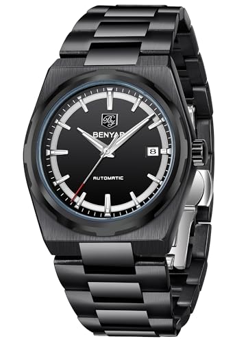 BENYAR Herrenuhr Automatik Mechanische Armbanduhr Edelstahl Armband Leuchtend Wasserdicht Klassisch Einfach Business Elegant Kalender (All Negro) von PAGRNE DESIGN