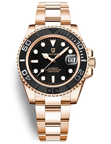 Pagani Design Herrenuhr Automatik - Japanisches Automatikwerk - Edelstahl Armbanduhr Herren (PD-1651) - 100M Wasserdicht - Saphirglas - Elegante Männer Uhr (Rose Golden Steel) von PAGRNE DESIGN