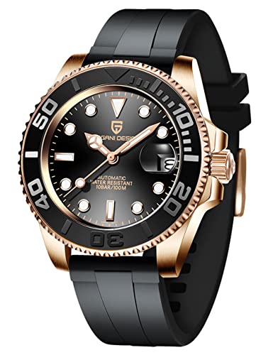 Pagani Design Herrenuhr Automatik - Japanisches Automatikwerk - Edelstahl Armbanduhr Herren (PD-1651) - 100M Wasserdicht - Saphirglas - Elegante Männer Uhr（Kautschuk Roségold） von PAGRNE DESIGN
