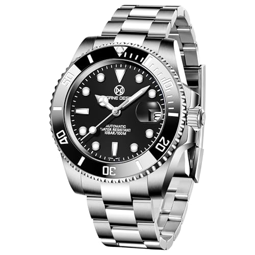 PAGRNE DESIGN Herrenuhr Submariner Automatik Mechanisch Uhren Wasserdicht 100M Analogue Edelstahl-Armband Uhren NH35 (Black) von PAGRNE DESIGN