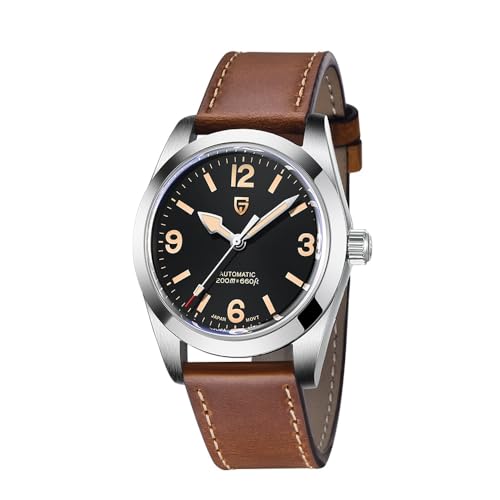 Pagane Design-Uhren für Herren, automatische mechanische Uhr, 200 m wasserdicht, Nh35A-Uhrwerk, Leder- und Edelstahlband, Braun, Casual von PAGRNE DESIGN