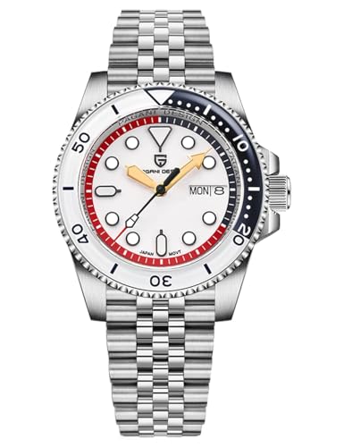 Pagani Design Automatik Armbanduhren für Herren NH36 Mechanische Super-Leucht-Datum-Tag-Anzeige Saphirglas Edelstahl 100M Wasserdicht 40MM Taucheruhr(Jubiläum Weiß) von PAGRNE DESIGN