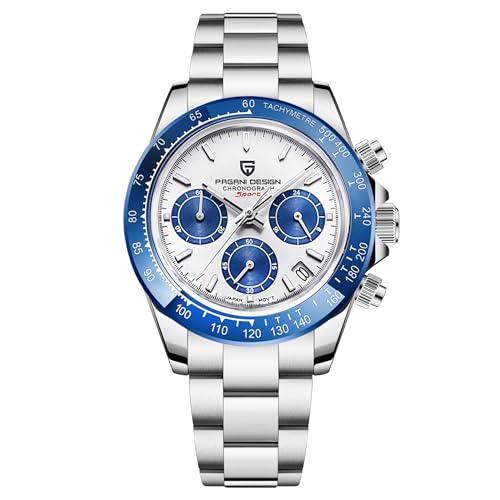 Pagani Design Herren Quarzuhr mit einfachem Chronographencode, wasserdicht, aus Keramik und Edelstahl（Blau G） von PAGRNE DESIGN