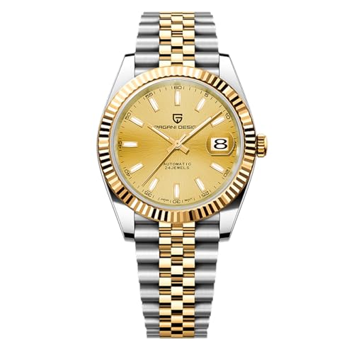Pagani Design Herrenuhr Automatikuhr Japanisches Automatikwerk Klassische Uhr Saphirglas 100 Meter Wasserdicht Leuchtend Business Herrenuhr（Alles Gold） von PAGRNE DESIGN