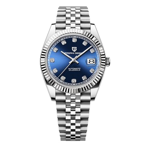 Pagani Design Herrenuhr Automatikuhr Japanisches Automatikwerk Klassische Uhr Saphirglas 100 Meter Wasserdicht Leuchtend Business Herrenuhr（Stahlblauer Diamant） von PAGRNE DESIGN