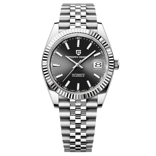 Pagani Design Herrenuhr Automatikuhr Japanisches Automatikwerk Klassische Uhr Saphirglas 100 Meter Wasserdicht Leuchtend Business Herrenuhr（stahlschwarz） von PAGRNE DESIGN