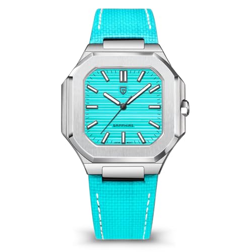 Pagani Design Neue Herren 42mm Quarz Edelstahl Uhr Synthetisch Saphirglas Leuchtend 50m Wasserdicht Mode Business Uhr (Sky Blue Tape) von PAGRNE DESIGN