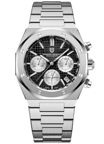 Pagani Design Herren Uhren Elegant Business Sports Quarzuhr Chronograph Armbanduhren Japan VK63 Saphirglas Wasserdicht 100M Analogue Edelstahl Mit (schwarz) von PAGRNE DESIGN