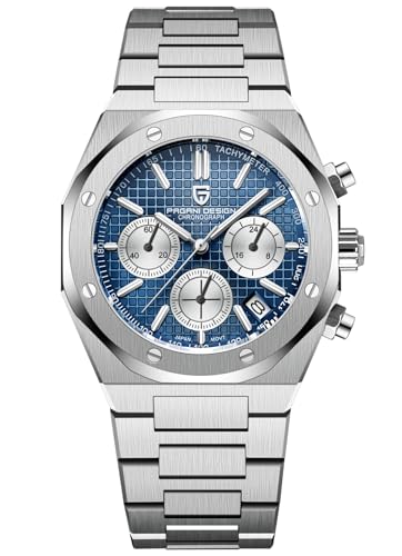 Pagani Design Herren Uhren Elegant Business Sports Quarzuhr Chronograph Armbanduhren Japan VK63 Saphirglas Wasserdicht 100M Analogue Edelstahl Mit (blau) von PAGRNE DESIGN