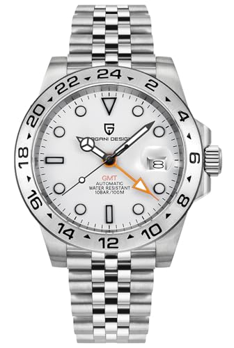Pagani Design Uhren Herren GMT Automatik Automatik Mechanisch Analog Saphir Sport Wasserdicht Leuchtend Handgelenk Uhr (Weiß 5Z) von PAGRNE DESIGN