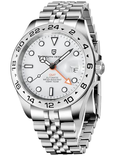 Pagani Design herrenuhr automatik GMT Business Sports Mechanisch Herrenuhren Wasserdicht 100M Analogue Edelstahl Armbanduhr für Männer (Silver) von PAGRNE DESIGN
