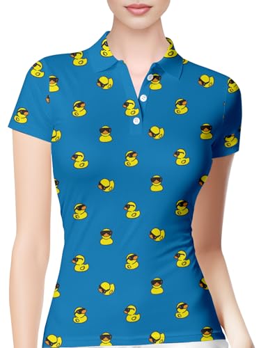 PAGYMO Lustiges Golfshirt für Damen, bedruckt, verrücktes Muster, niedlich, kurzärmelig, feuchtigkeitsableitend, Tennis-Poloshirt, Aop-wpol-25076, Mittel von PAGYMO