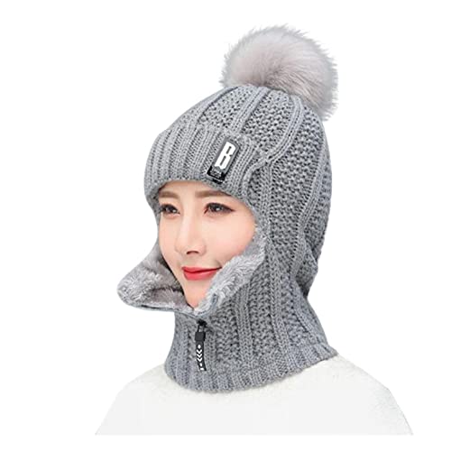 PAIDAXING Beanie Strickmütze Damen Mütze & Schal Fleece Gefüttert Ohrenschützer Wintermütze Neverless Thermal Radfahren mit Bommel-Mütze Damenmützen von PAIDAXING