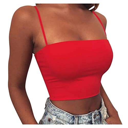 PAIDAXING Crop Top Damen Sport BH mit Gepolstert Yoga Camisole Tanktop Spagehtti Träger Cropshirt Sommer Ärmelloses Oberteil Bauchfrei Unterhemd T-Shirts von PAIDAXING