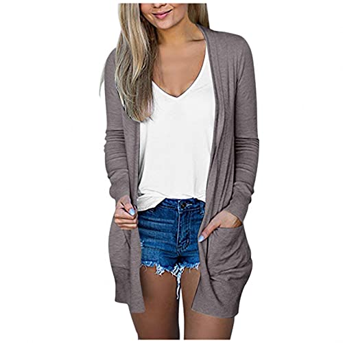 PAIDAXING Damen Cardigan Lang Strickjacke Casual Dünne Jacke Mantel Frühling Herbst Open Front Langarm Übergangs Oberteil Outerwear mit Taschen von PAIDAXING