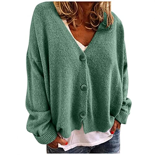 PAIDAXING Damen Cardigan mit Knöpfen Strickmantel V-Ausschnitte Strickjacke Oberteile Casual Offen Cropped Pulllover Outwear Langarm von PAIDAXING