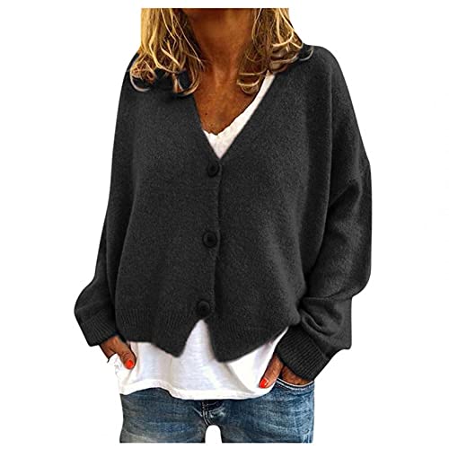 PAIDAXING Damen Cardigan mit Knöpfen Strickmantel V-Ausschnitte Strickjacke Oberteile Casual Offen Cropped Pulllover Outwear Langarm von PAIDAXING