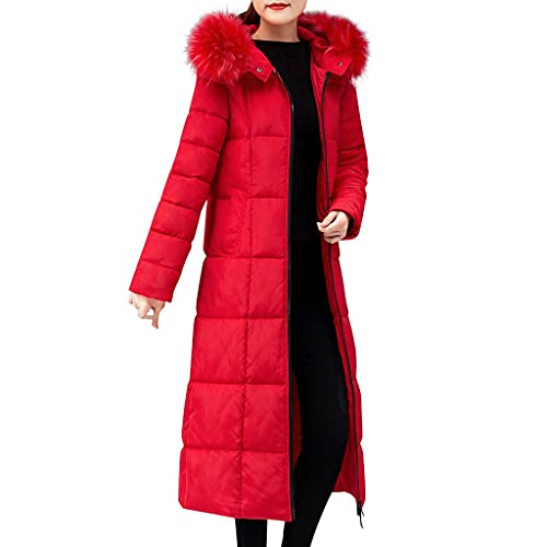 PAIDAXING Damen Daunenjacke Lang Mantel Wintermantel Fellkapuze Daunenmantel Steppmantel Frauen Warm Parka Winddicht Steppjacke Trenchcoat Übergröße von PAIDAXING