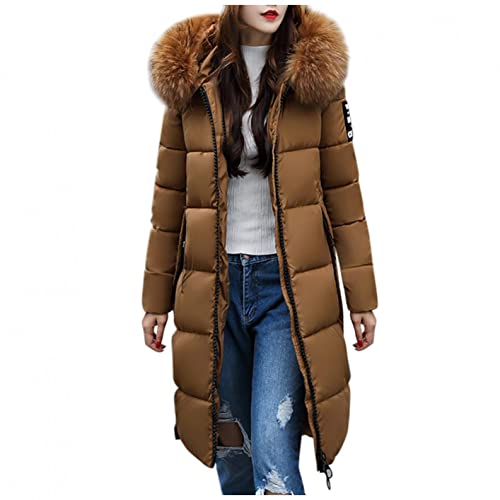 PAIDAXING Damen Daunenmantel Wintermantel Übergröße Lang Steppjacke Parka mit Pelzkapuze Winter Warm Trenchcoat Winddicht Jacke Daunenjacke Steppmantel von PAIDAXING