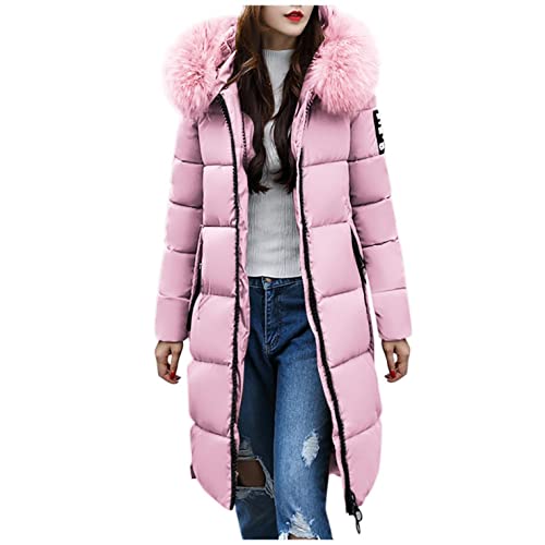 PAIDAXING Damen Daunenmantel Wintermantel Übergröße Lang Steppjacke Parka mit Pelzkapuze Winter Warm Trenchcoat Winddicht Jacke Daunenjacke Steppmantel von PAIDAXING