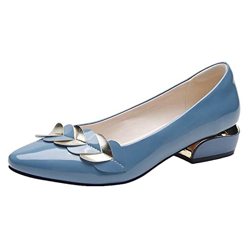 PAIDAXING Damen Halbschuhe Pumps Schuhe Leder-Optik Spitze Zehen Freizeitschuhe mit Blockabsatz Slip On Damenschuhe Lederschuhe Bootsschuhe Pointed Toe Geschlossene Ballerinas (Blue, 39.5) von PAIDAXING