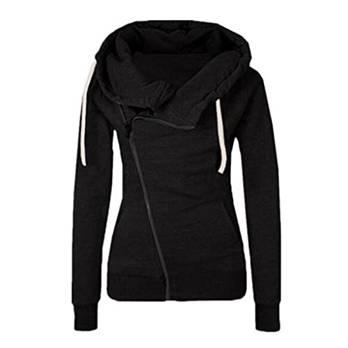 PAIDAXING Damen Jacke Sweatjacke Hoodie Schräger Reißverschluss Sweatshirt Pullover Oberteile mit Taschen Freizeit Kapuzenpullover Sportjacke von PAIDAXING