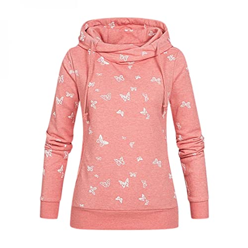 PAIDAXING Damen Kapuzenpullover Sweatshirt Schmetterling Druck Pullover Hoodie Casual Slim Sit Winterpullover Schreag Kragen Pullis Langarm S-5XL von PAIDAXING