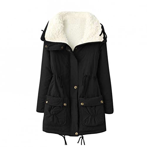 PAIDAXING Damen Mantel Große Größen Parka Teddyfutter Winterparka Gefüttert Steppmantel Leicht Revers Fleecejacke Winterjacke Oberbekleidung von PAIDAXING