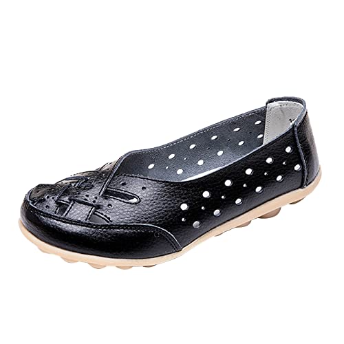 PAIDAXING Damen Mokassins Barfußschuh PU Leder Halbschuhe Slip on Loafers Fahren Flache Schuhe Hausschuhe Sommer Bequem rutschfest Gummisohle Turnschuhe Sportschuhe (Black, 40) von PAIDAXING