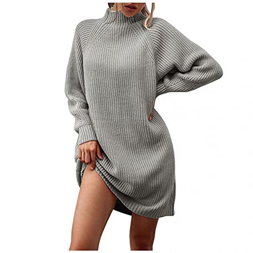 PAIDAXING Damen Pullover Kleider Strickpullover Rollkragenpullover Frauen Loose Feinstrick Pulli Longpullover Sweatshirts Oversize Strickpulli Langarm von PAIDAXING