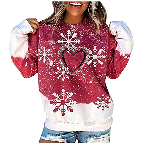 PAIDAXING Damen Pullover Weihnachtspullover Patchwork Sweatshirt Pullis Rundhals Lose Langarm Christmas Sweater Rundhals Weihnachten Winterpullover Jumper von PAIDAXING