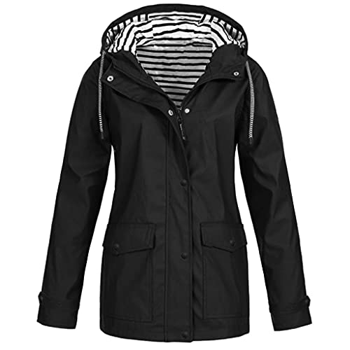 PAIDAXING Damen Regenjacke Wasserdicht Winddicht Regenparka Regenmantel Windbreaker Outdoor Kapuzenjacke Übergangsjacke mit Futter Trenchcoat Mantel von PAIDAXING