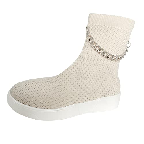 PAIDAXING Damen Stiefeletten Chelsea Boots Damenmode einfarbige atmungsaktive Netzkette dekorative Flache lässige Kurze Stiefel Herren Winter PAIDAXING Damen Stiefeletten Chelsea Boots Damenmode einfarbige atmungsaktive Netzkette dekorative Flache lässige Kurze Stiefel Herren Winter von PAIDAXING