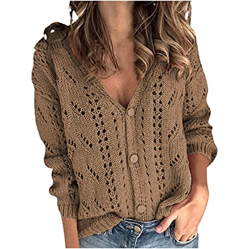 PAIDAXING Damen Strickmantel Einreiher Jacke Pullover V-Ausschnitte Knopfleiste Strick Mantel Langarm Einfarbig Freizeit Strickjacke Herbst Winter Outerwear von PAIDAXING