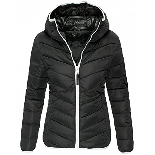 PAIDAXING Damen Übergangsjacke Steppjacke Winter Jacke Parka mit Kapuze Leicht Rollkragen Reißverschluss Daunenjacke Übergangsjacke Puffer Mantel Kapuzejacke von PAIDAXING