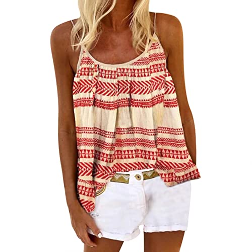 PAIDAXING Damen Weste Top Boho Strand Blusentops Shirt Spaghettiträger Sommer Locker Ärmellos Trägertop Bluse T-Shirt Basic Cami Tank Tops von PAIDAXING