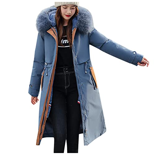 PAIDAXING Damen Winterjacke Kunstfell Kapuzen Parka Mantel Dicke Kapuzenmantel Winddicht Kälteschutz Jacke Trenchcoat Outdoorjacke von PAIDAXING